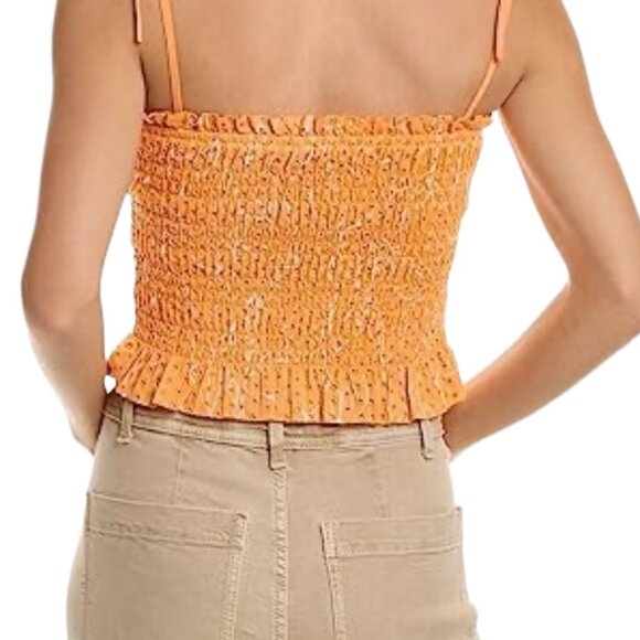 JOIE Wo Cameo Smocked Cotton Top, Muskmelon Porcelain, Size M - Picture 2 of 9